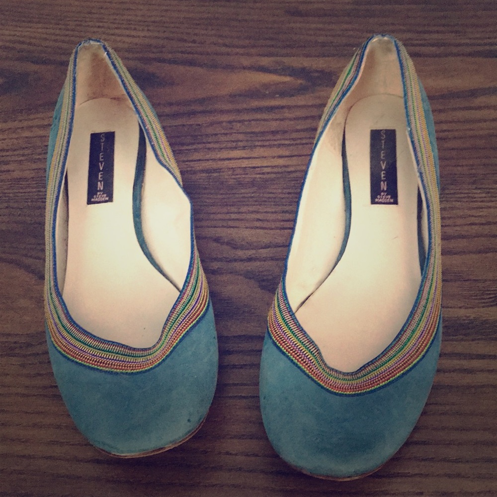 Blue leather flats